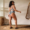 Mid Rise Bikini Sets for Women - Abstract Black and White Tummy Control Swimsuit Curve-Flattering Swimwear