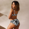 Mid Rise Bikini Sets for Women - Abstract Black and White Tummy Control Swimsuit Curve-Flattering Swimwear