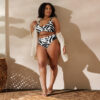 Mid Rise Bikini Sets for Women - Abstract Black and White Tummy Control Swimsuit Curve-Flattering Swimwear